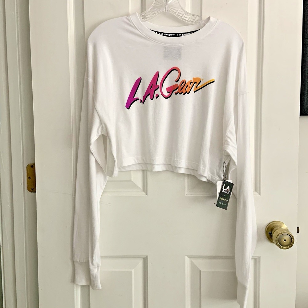 NWT LA Gear + Forever 21 Cropped Graphic Long Sleeve Crop Top Large 90s style